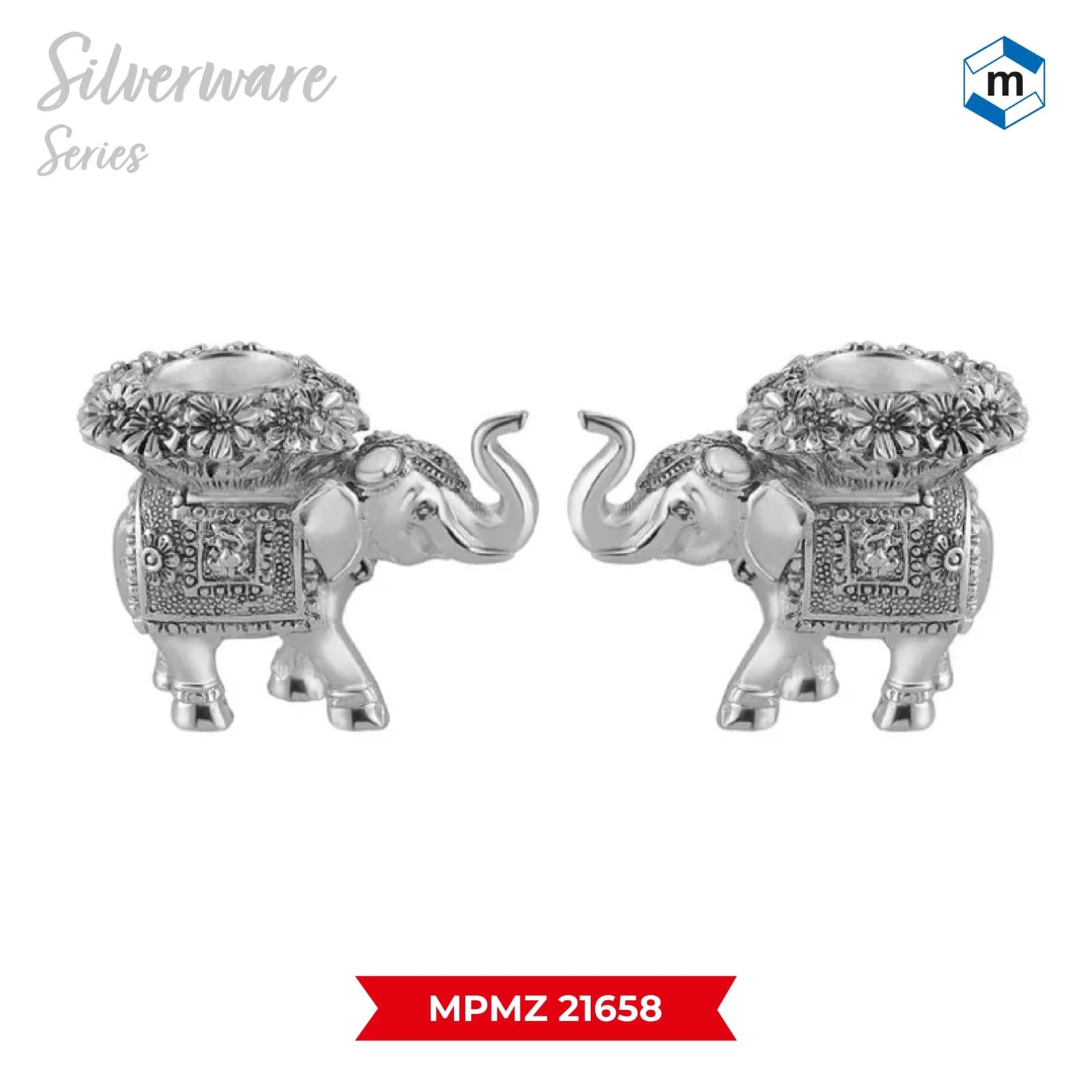 Set of 2 Silver Elephant Candle Holder (MPMZ 21658)