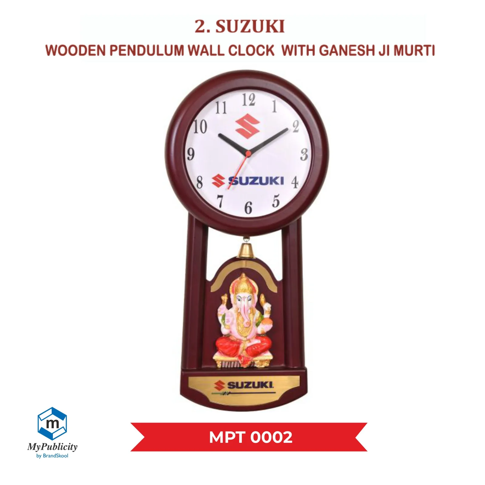 Wooden Pendulum Wall Clock with Ganesh Ji Murti (MPT 0002)