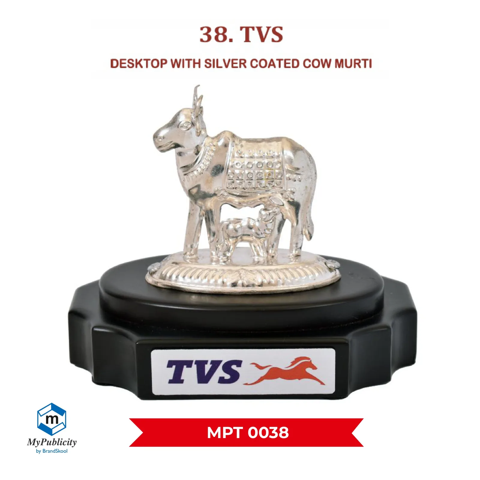 Premium Wooden Desktop with Silver coated Cow Murti (MPT 0038)