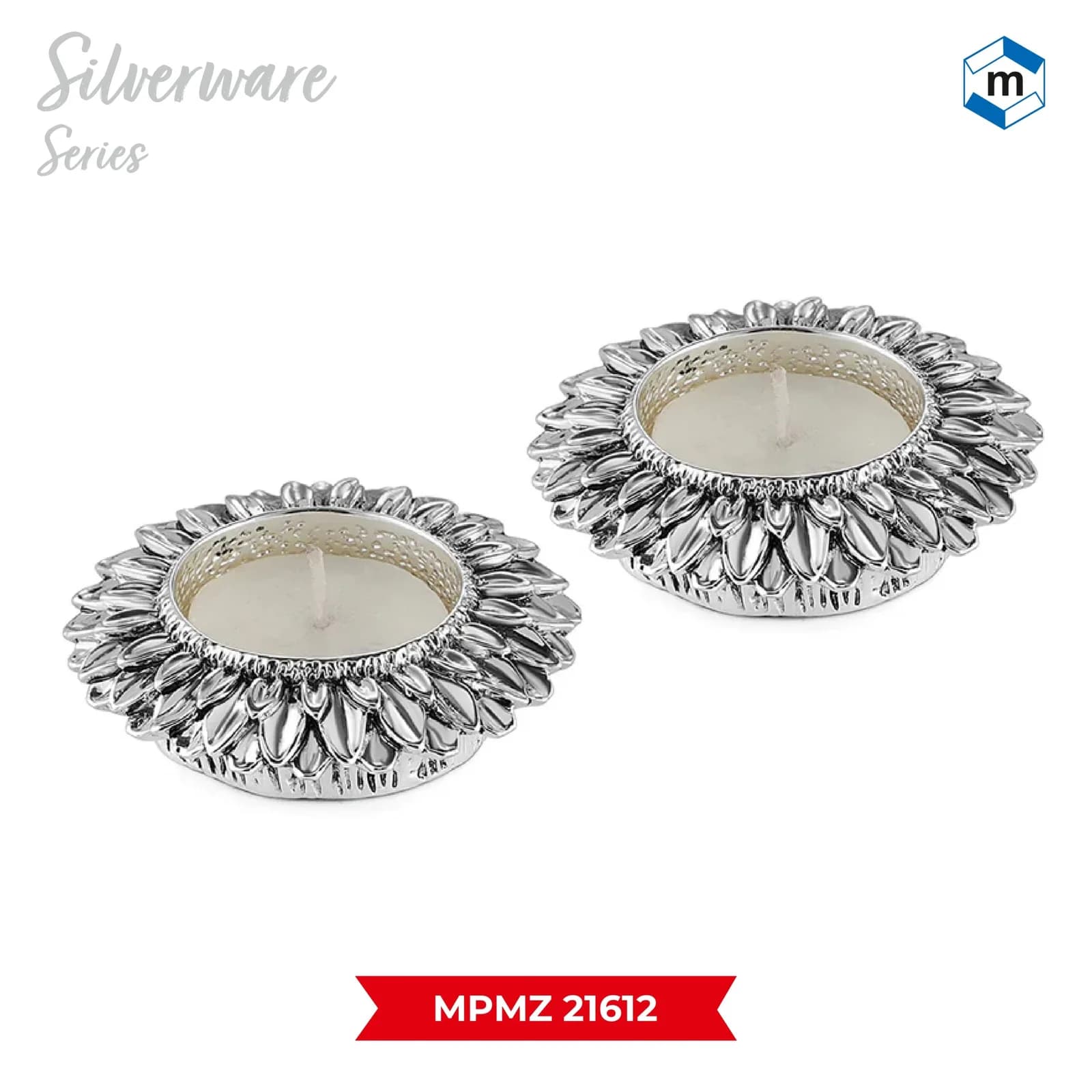 Sunflower Tea Light Holder Silver (Set of 2) (MPMZ 21612)